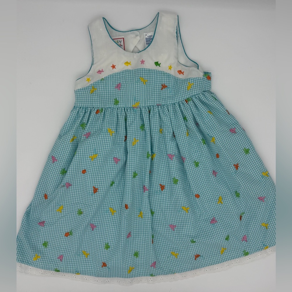 VTG Baby Togs Sea Life Embroidered Gingham Dress - Size 4T